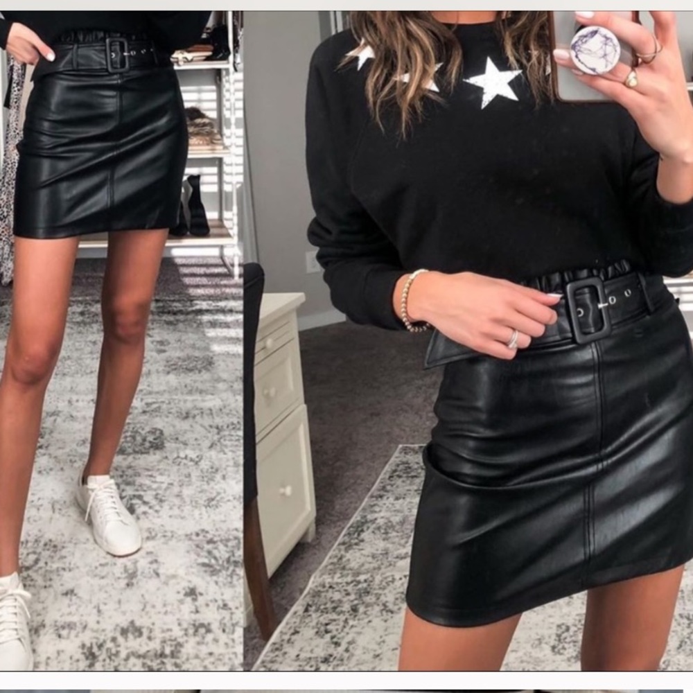 VICI Leather Mini Skirt with Belt NEW